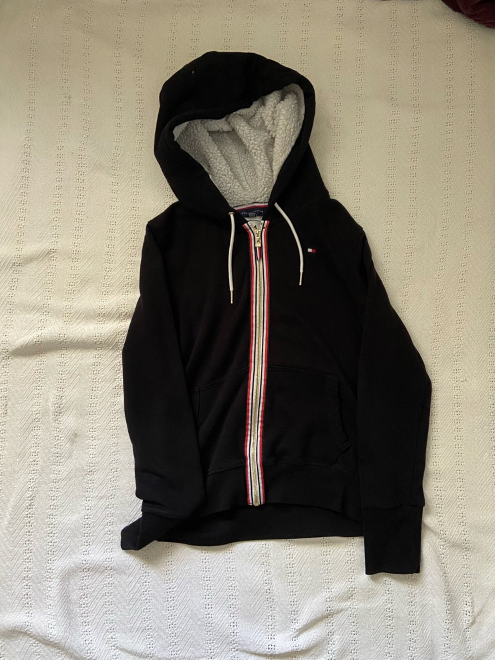 Tommy Hilfiger Black Zip Hoodie with Red-White-Blue Trim
